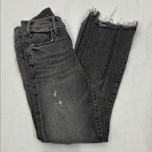 MOTHER Women’s Jeans 25 Hustler Crop Step Chew Gray Raw Hem Distressed Denim